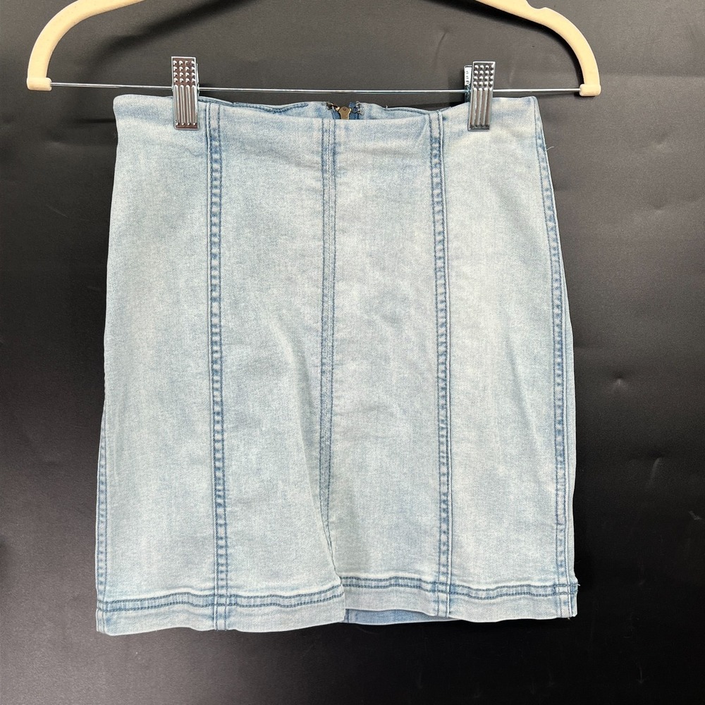 Free People Denim Modern Femme Skirt stretchy jean mini light‎ wash boho indie 4